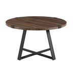Table basse ronde en métal avec plateau imitation bois, 79 cm