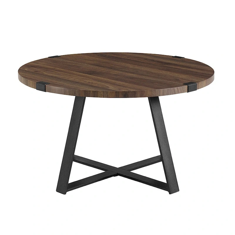 Table basse ronde en métal avec plateau imitation bois, 79 cm