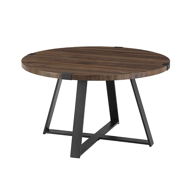 Table basse ronde en métal avec plateau imitation bois, 79 cm