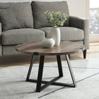 Table basse ronde en métal avec plateau imitation bois, 79 cm