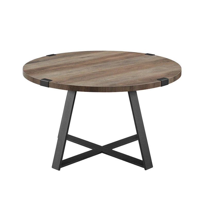 Table basse ronde en métal avec plateau imitation bois, 79 cm