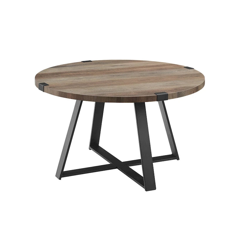 Table basse ronde en métal avec plateau imitation bois, 79 cm