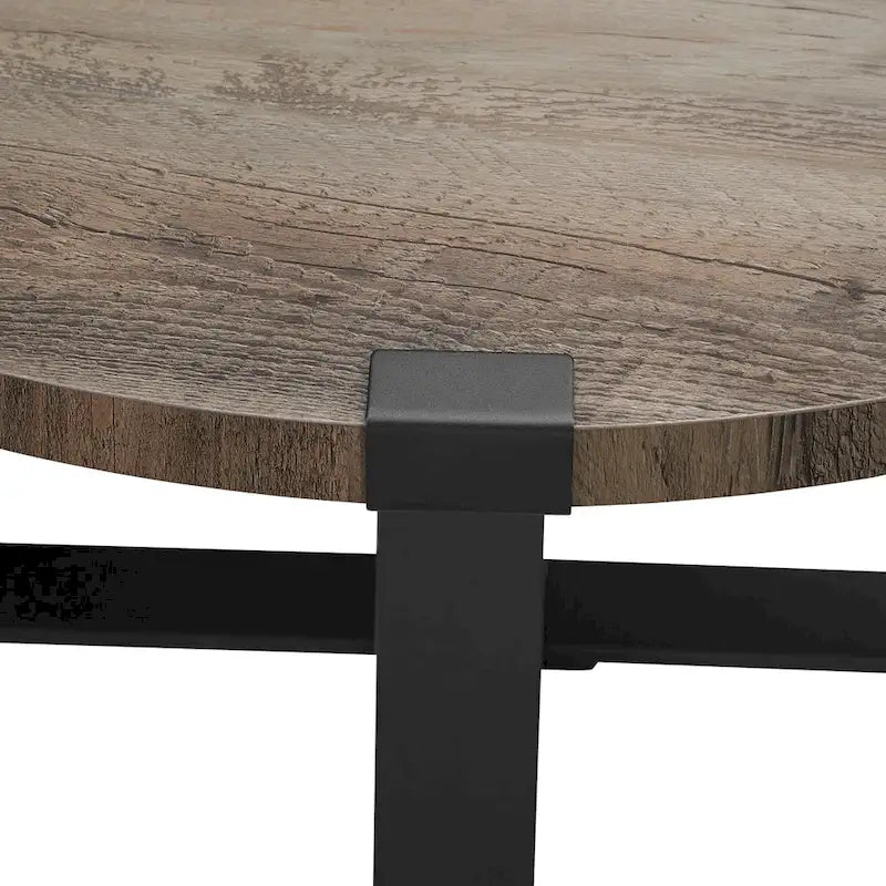 Table basse ronde en métal avec plateau imitation bois, 79 cm