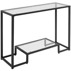 Console moderne en verre trempé avec cadre en métal et rangement à 2 niveaux