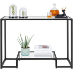 Console moderne en verre trempé avec cadre en métal et rangement à 2 niveaux
