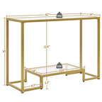 Console moderne en verre trempé avec cadre en métal et rangement à 2 niveaux
