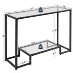 Console moderne en verre trempé avec cadre en métal et rangement à 2 niveaux