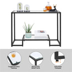 Console moderne en verre trempé avec cadre en métal et rangement à 2 niveaux