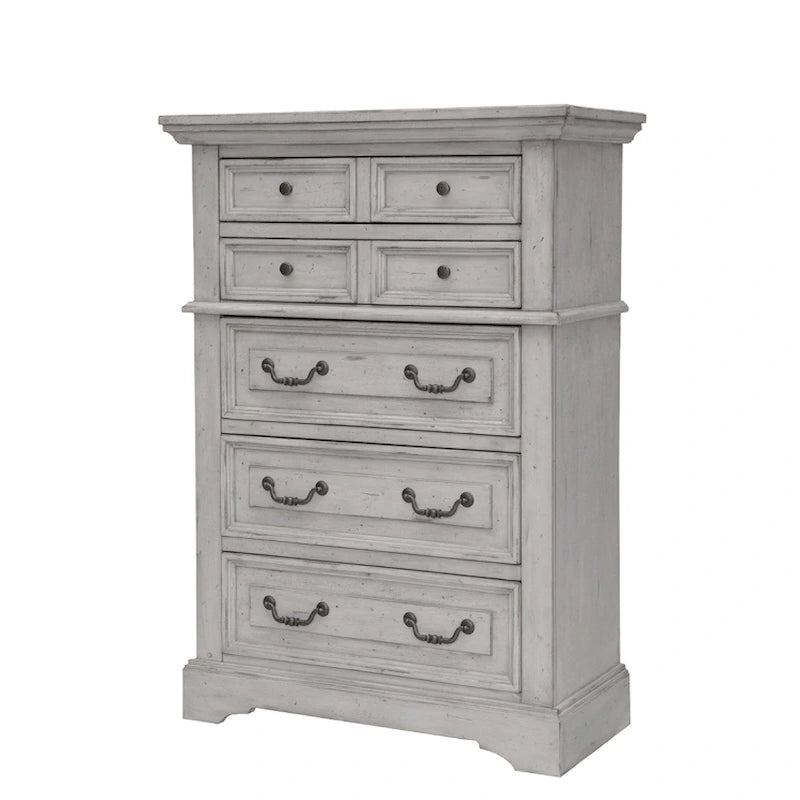 Commode à 5 tiroirs avec assemblage à queue d'aronde anglaise et poignées en métal martelé