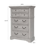 Commode à 5 tiroirs avec assemblage à queue d'aronde anglaise et poignées en métal martelé