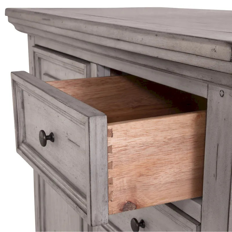 Commode à 5 tiroirs avec assemblage à queue d'aronde anglaise et poignées en métal martelé