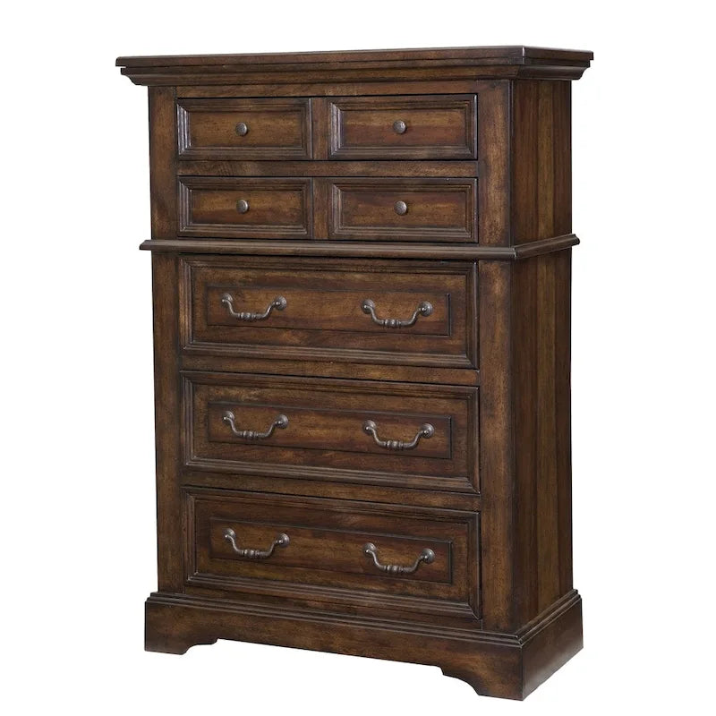 Commode à 5 tiroirs avec assemblage à queue d'aronde anglaise et poignées en métal martelé