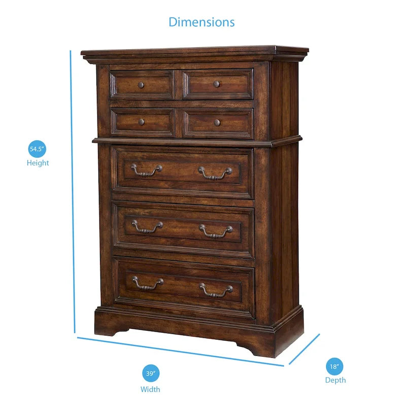 Commode à 5 tiroirs avec assemblage à queue d'aronde anglaise et poignées en métal martelé