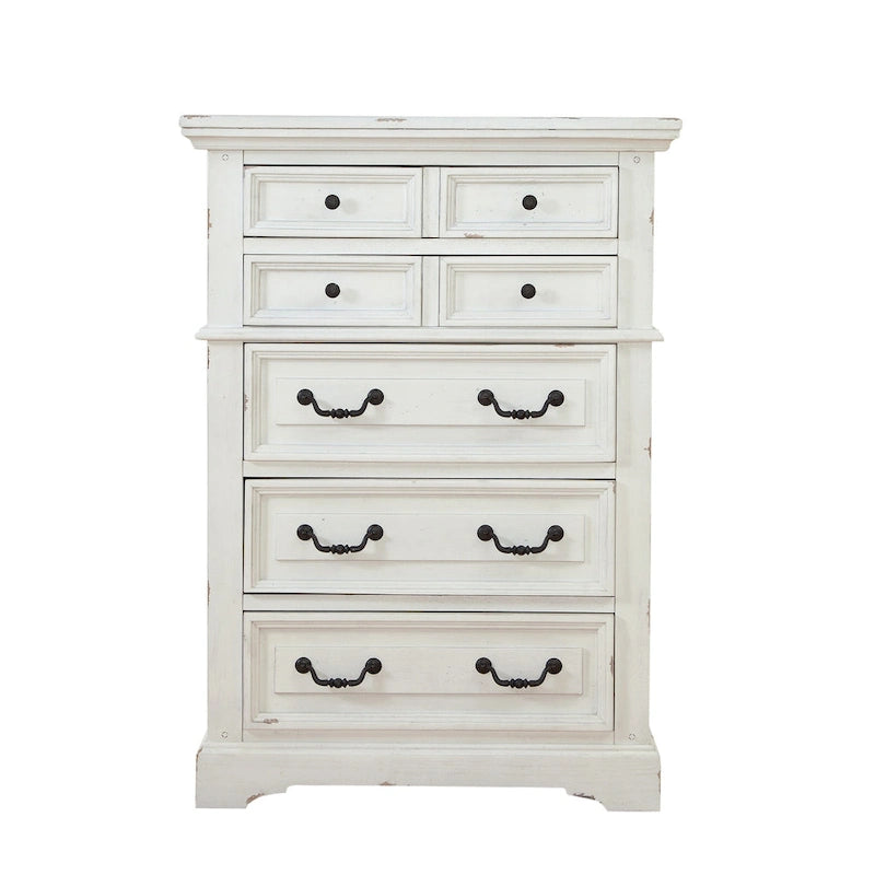 Commode à 5 tiroirs avec assemblage à queue d'aronde anglaise et poignées en métal martelé