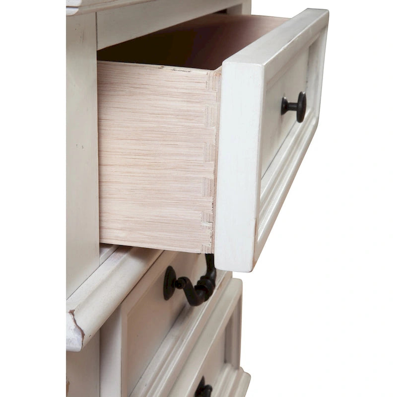 Commode à 5 tiroirs avec assemblage à queue d'aronde anglaise et poignées en métal martelé
