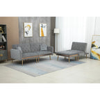 Canapé d'angle convertible capitonné en polyester avec ottoman