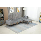 Canapé d'angle convertible capitonné en polyester avec ottoman