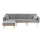 Canapé d'angle convertible capitonné en polyester avec ottoman
