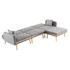 Canapé d'angle convertible capitonné en polyester avec ottoman