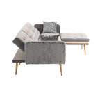 Canapé d'angle convertible capitonné en polyester avec ottoman