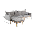 Canapé d'angle convertible capitonné en polyester avec ottoman