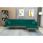 Canapé d'angle convertible capitonné en polyester avec ottoman
