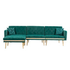 Canapé d'angle convertible capitonné en polyester avec ottoman
