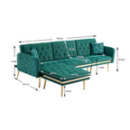 Canapé d'angle convertible capitonné en polyester avec ottoman