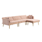 Canapé d'angle convertible capitonné en polyester avec ottoman