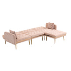 Canapé d'angle convertible capitonné en polyester avec ottoman