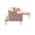 Canapé d'angle convertible capitonné en polyester avec ottoman