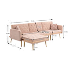 Canapé d'angle convertible capitonné en polyester avec ottoman