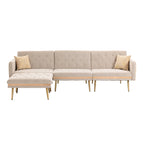 Canapé d'angle convertible capitonné en polyester avec ottoman