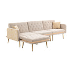 Canapé d'angle convertible capitonné en polyester avec ottoman