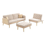 Canapé d'angle convertible capitonné en polyester avec ottoman