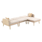 Canapé d'angle convertible capitonné en polyester avec ottoman