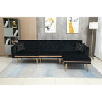 Canapé d'angle convertible capitonné en polyester avec ottoman