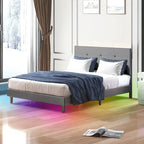 Cadre de lit avec lumières LED RGB et tête de lit capitonnée, capacité de 250 kg