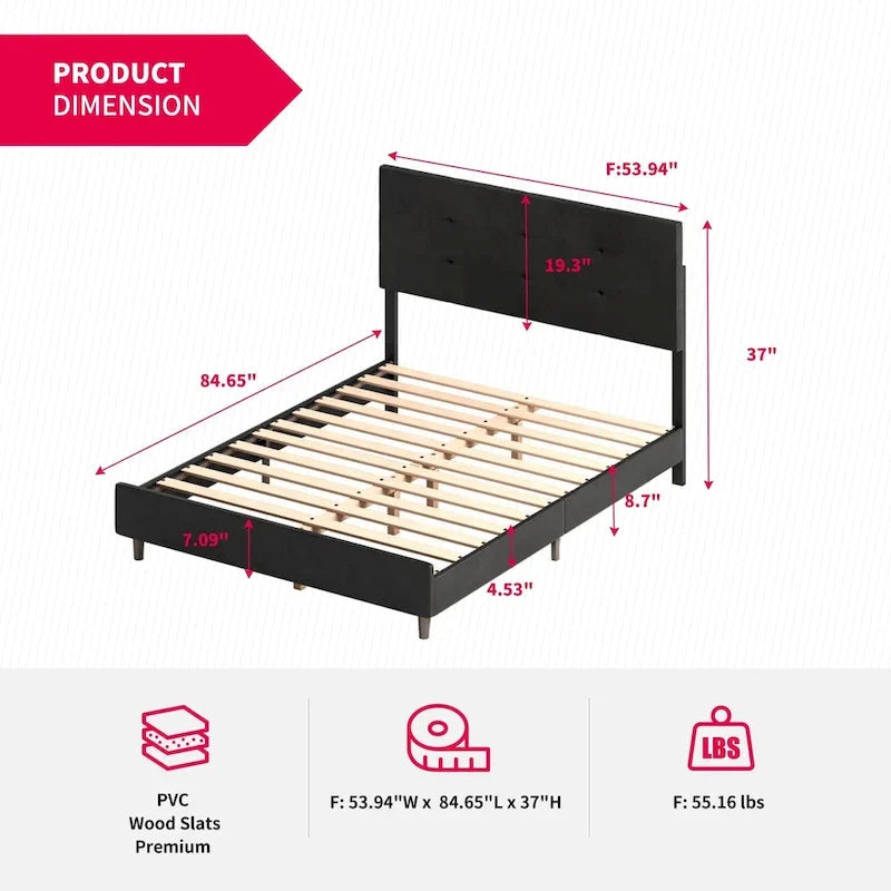 Cadre de lit avec lumières LED RGB et tête de lit capitonnée, capacité de 250 kg
