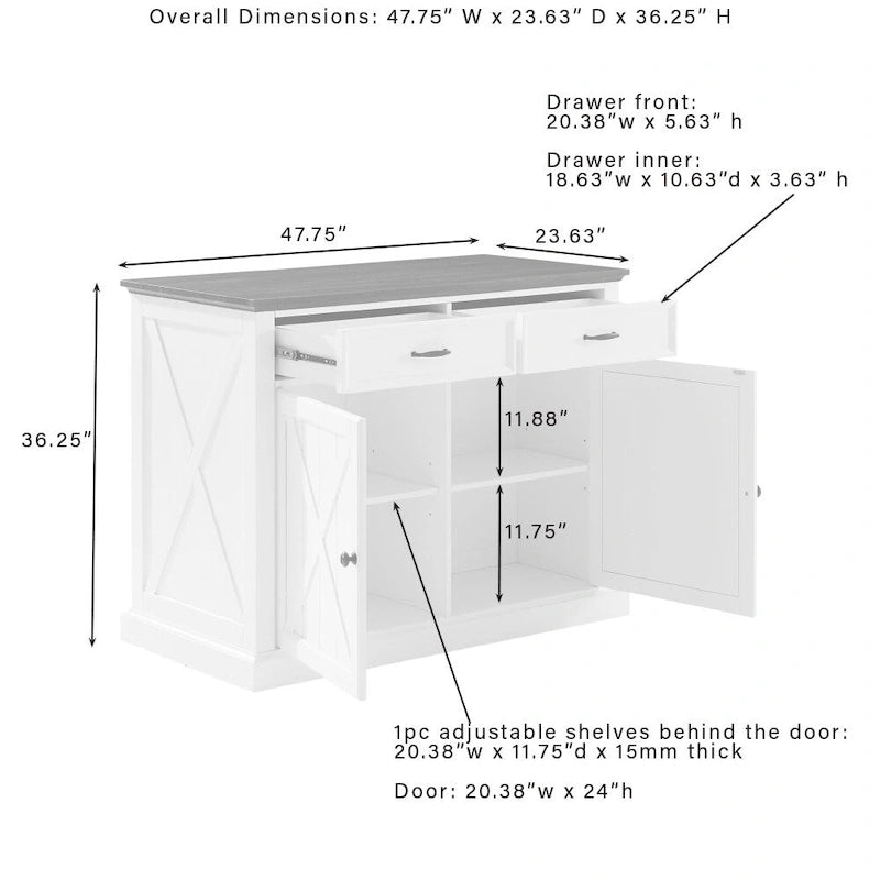 Îlot de cuisine avec tabourets de bar, comptoir en faux bois et étagères réglables
