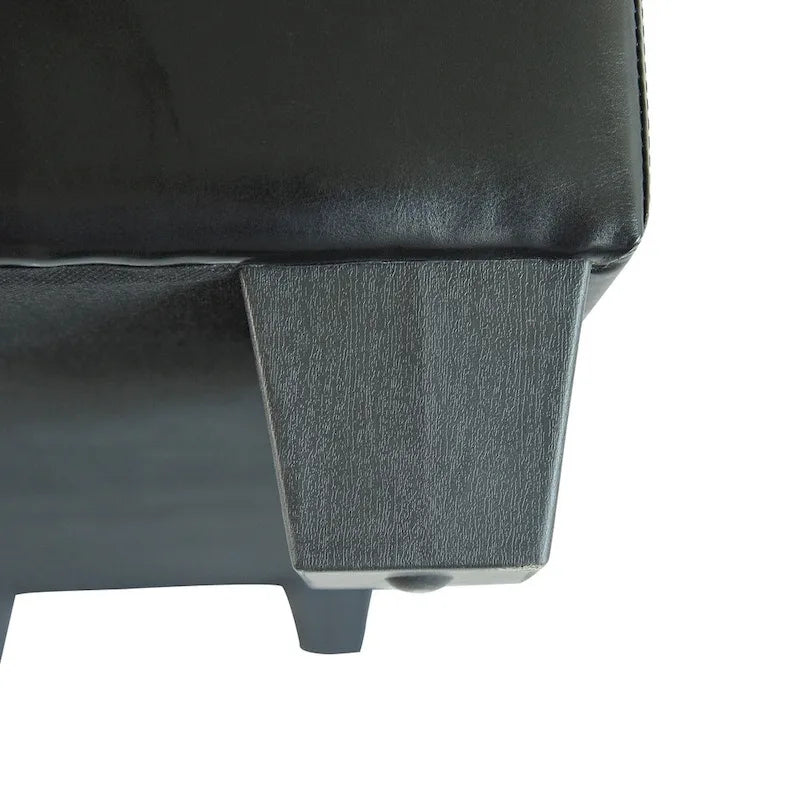 Banc de rangement ottoman en similicuir noir, 50,5 L x 19,5 l x 17 H