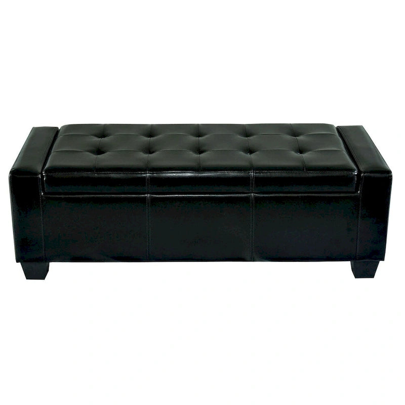 Banc de rangement ottoman en similicuir noir, 50,5 L x 19,5 l x 17 H