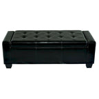 Banc de rangement ottoman en similicuir noir, 50,5 L x 19,5 l x 17 H