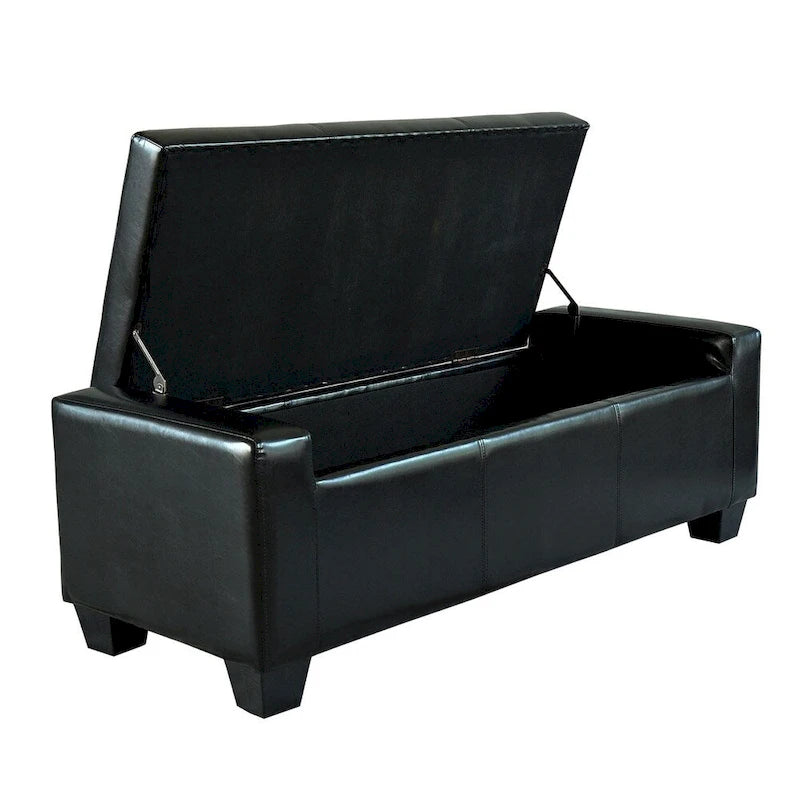 Banc de rangement ottoman en similicuir noir, 50,5 L x 19,5 l x 17 H