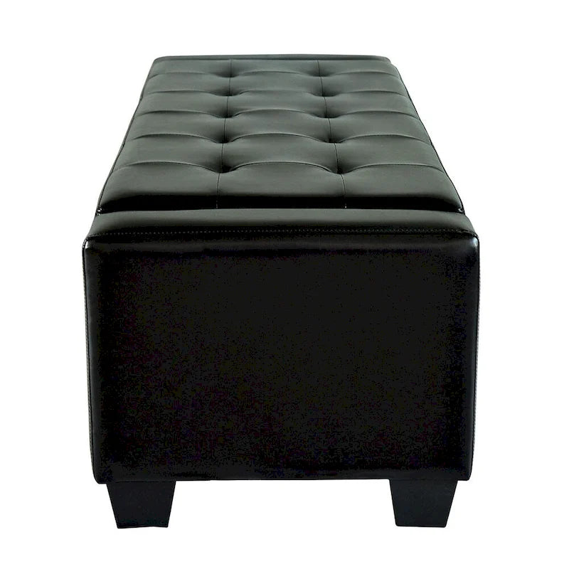 Banc de rangement ottoman en similicuir noir, 50,5 L x 19,5 l x 17 H