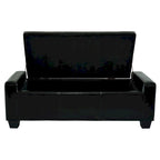 Banc de rangement ottoman en similicuir noir, 50,5 L x 19,5 l x 17 H