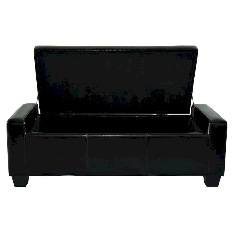 Banc de rangement ottoman en similicuir noir, 50,5 L x 19,5 l x 17 H