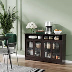 HOMCOM Modern Kitchen Storage Sideboard, Buffet Cabinet, Sliding Glass Doors Cupboard with Adjustable Shelf, Dark Brown