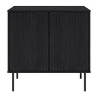 Meuble buffet 2 portes avec motif cannelé et pieds en métal noir