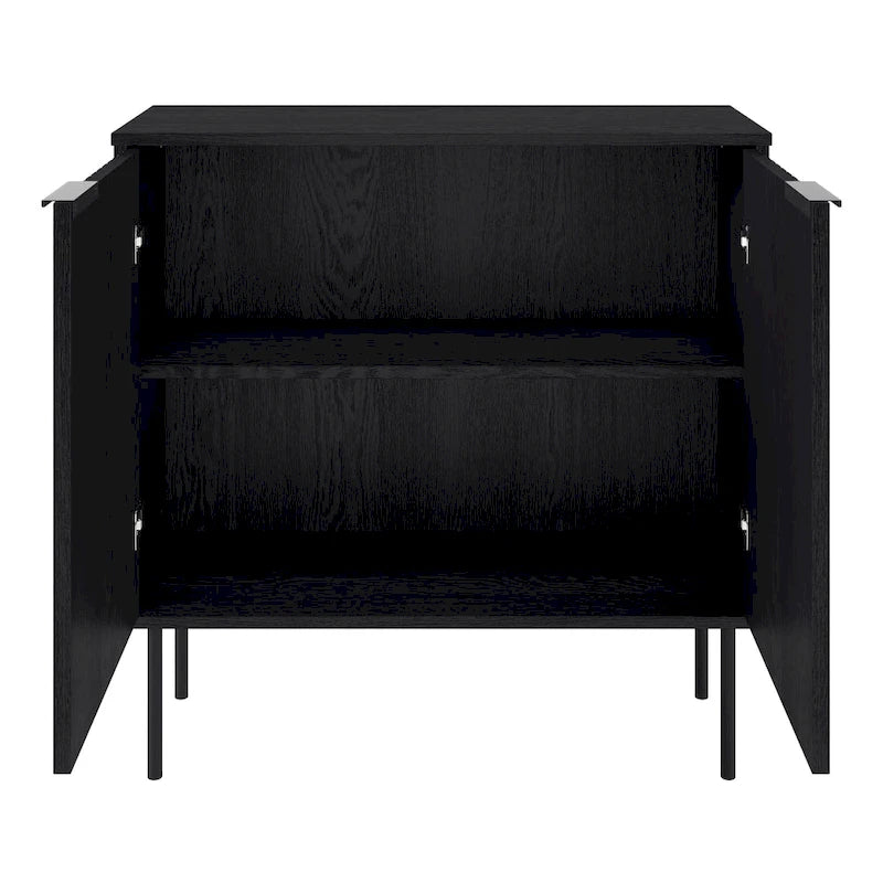 Meuble buffet 2 portes avec motif cannelé et pieds en métal noir